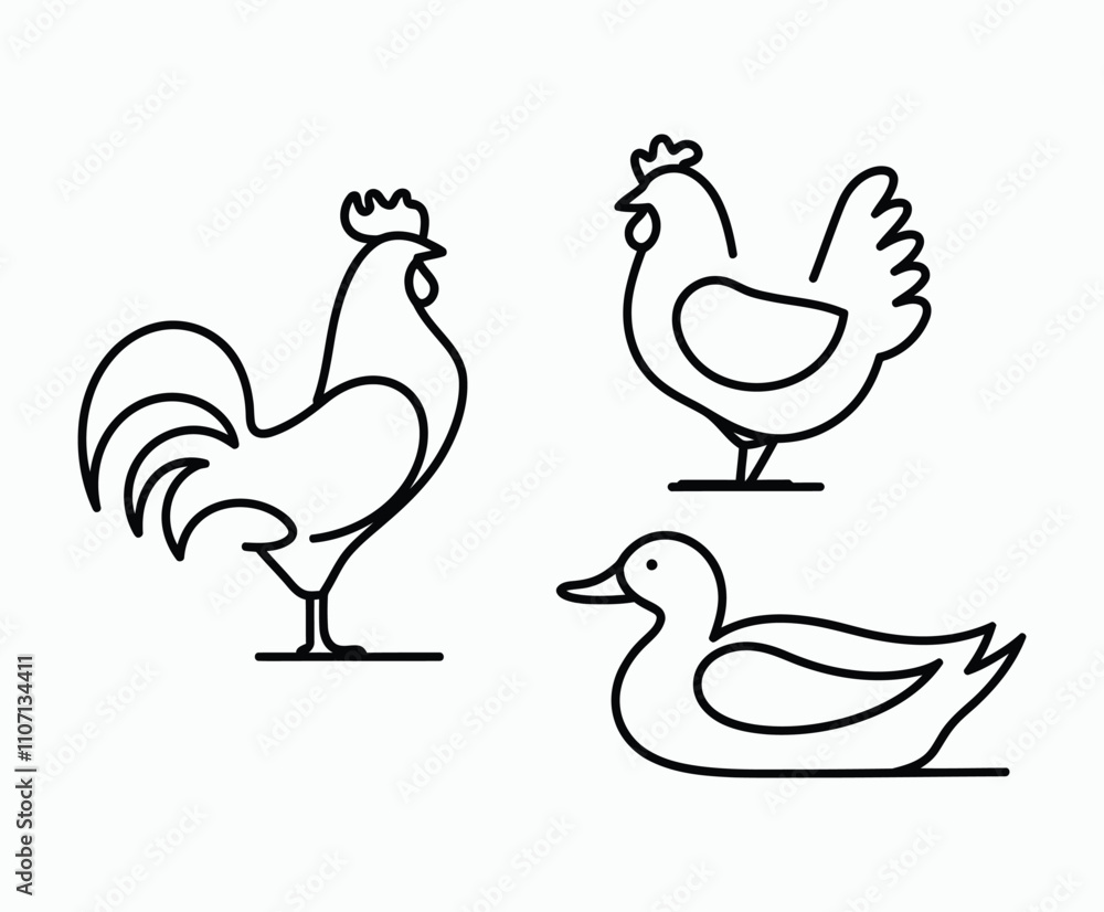 Fototapeta premium Smooth Outline Poultry Silhouette Vector Template