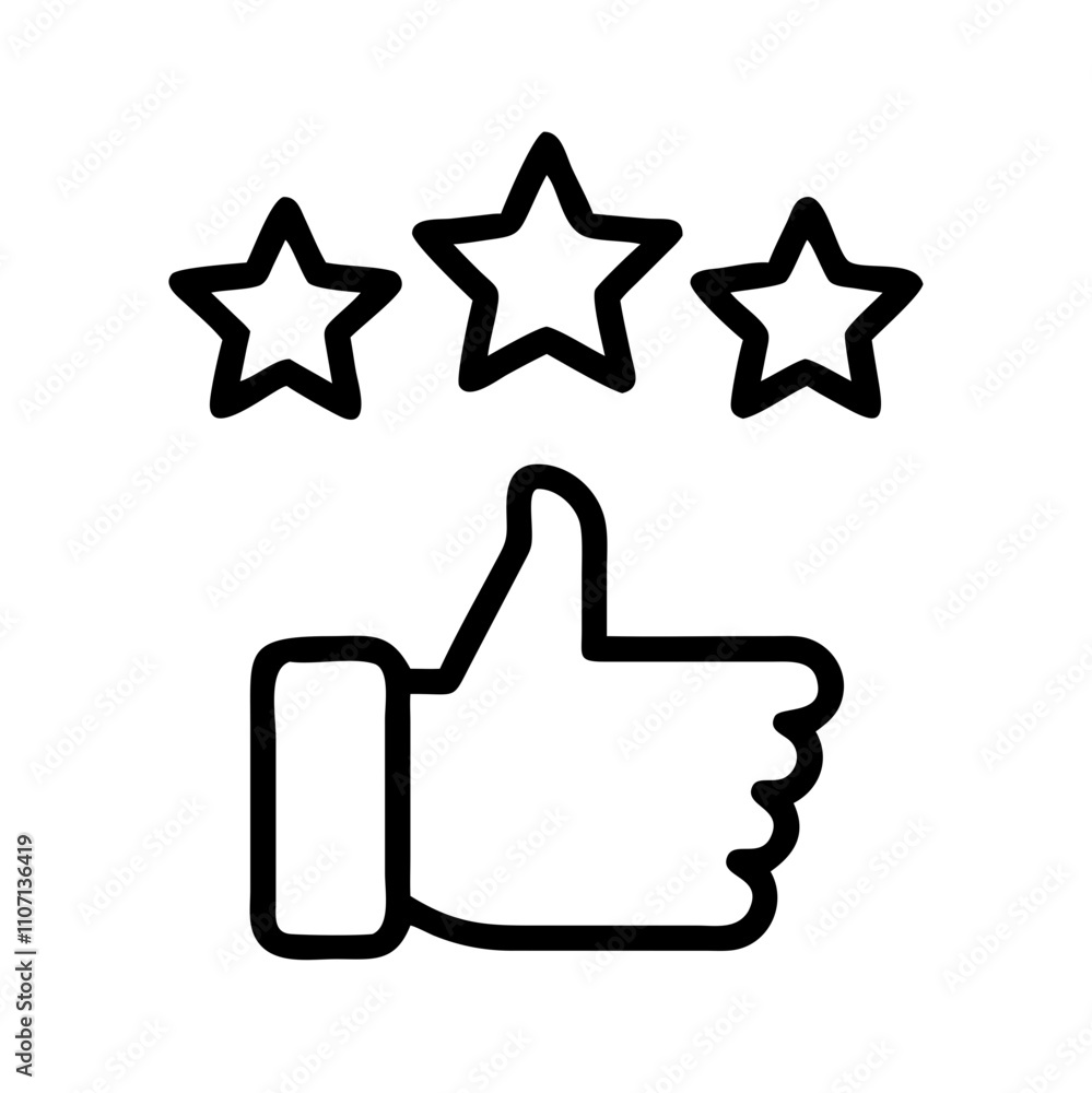 Thumbs Up Icon with Three Stars, black Thumbs Up Icon with Three Stars, black