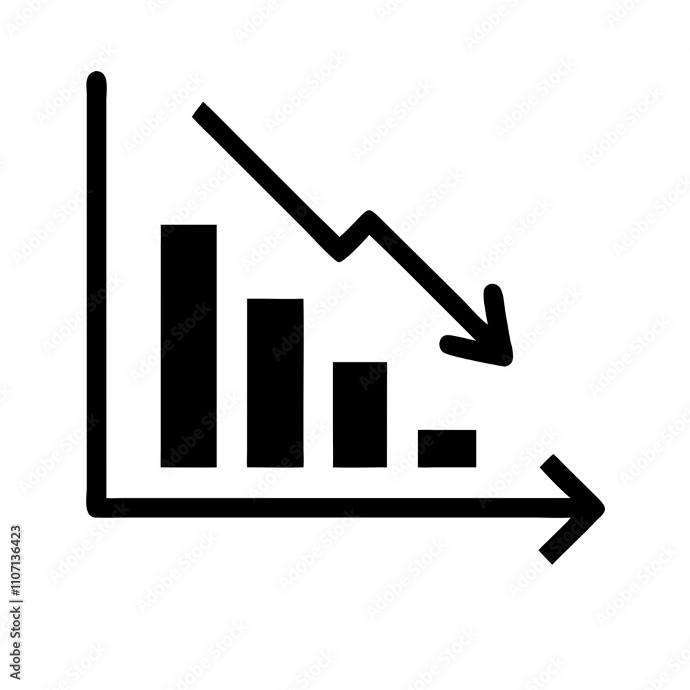 Chart with a downward arrow, black icon Chart with a downward arrow, black icon