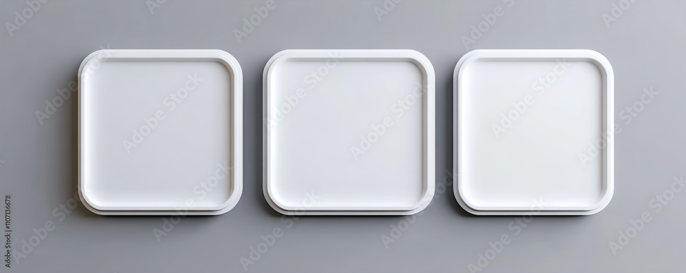 Blank paper sheets, picture canvas, wall displays isolated on gray background. Vector white posters with shadow format mockup. Plastic banners, labels set.new Blank paper sheets, picture canvas, wall displays isolated on gray background. Vector white posters with shadow format mockup. Plastic banners, labels set.new