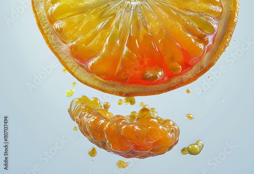 macro orange segment realistic portrayal of a falling orange sec photo