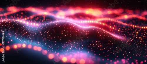 Abstract red and blue glowing particles background.