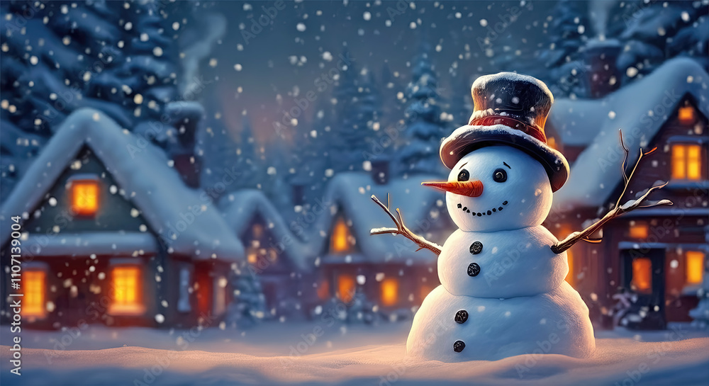 Obraz premium 3D rendering of a snowman with cozy home background.