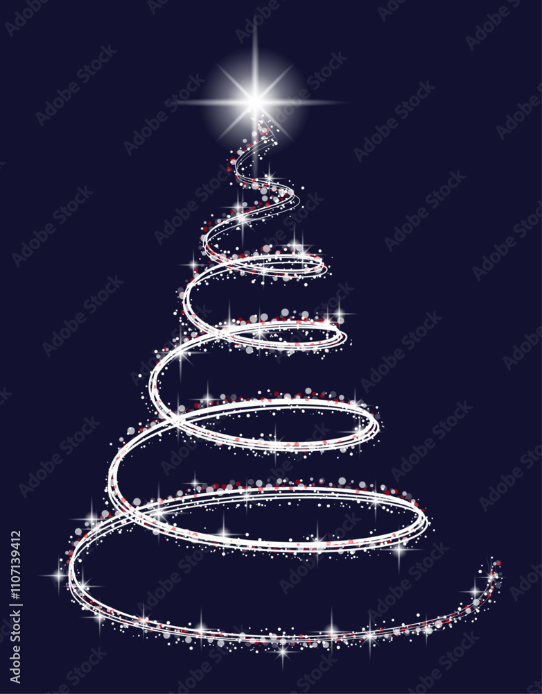Abstract 3D silver christmas tree with silver colored stars against a blue background Abstract 3D silver christmas tree with silver colored stars against a blue background