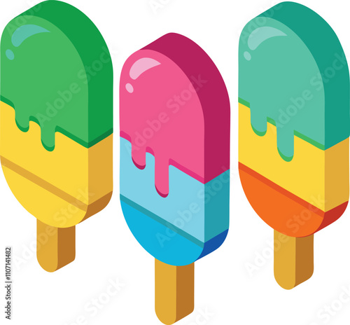 Melting ice cream balls in the waffle cone isolated on pink background. Vector flat outline icon. Comic character in cartoon style illustration for t shirt design
