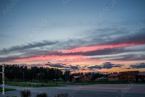 Multicolored sunset in the Moscow region