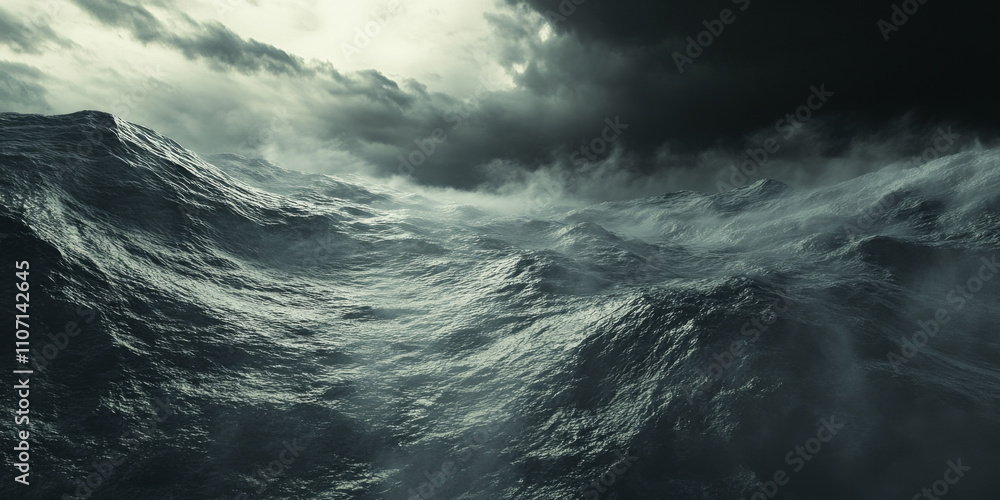 A dramatic stormy ocean with towering waves and a dark, moody sky. The turbulent water creates a powerful and intense atmosphere. A dramatic stormy ocean with towering waves and a dark, moody sky. The turbulent water creates a powerful and intense atmosphere.