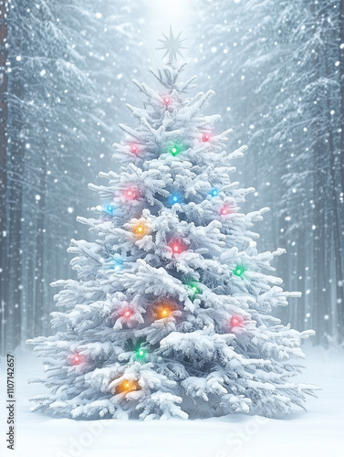 A snow-covered Christmas tr...