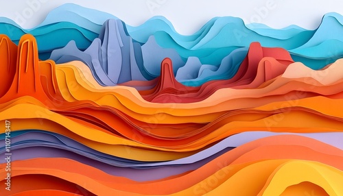 An abstract paper cut illustration of a desert landscape
