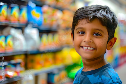 A young Indian boy discovers the joy of service, organizing food drives and clothing donations for families in need, his heart overflowing with empathy and compassion. photo