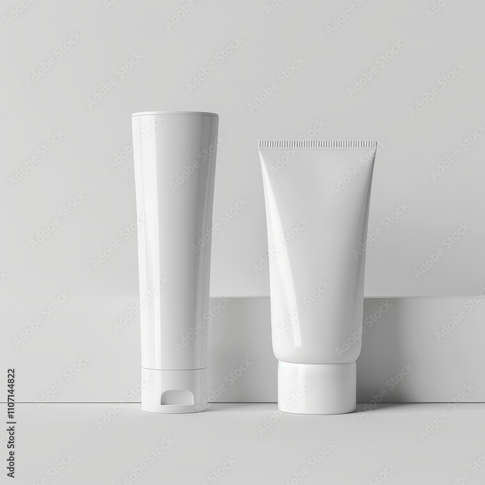 Two White Tubes on a White Surface Mockup. Two White Tubes on a White Surface Mockup.