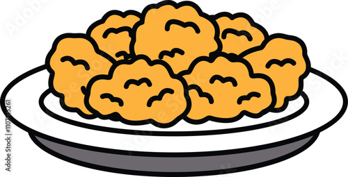 Illustration of fried chicken nuggets in line art style
