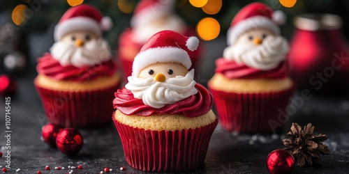 Delicious christmas cupcakes decorated with santa claus face representing holiday cheer