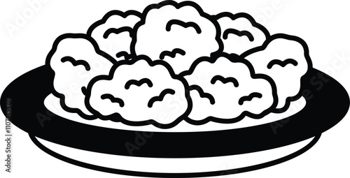 Illustration of fried chicken nuggets in line art style
