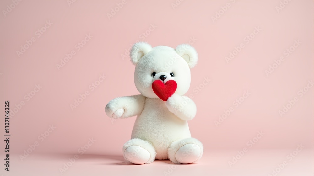 Cute white teddy bear holding a red heart on a pink background, perfect for Valentine's Day or romantic themes.
Cute white teddy bear holding a red heart on a pink background, perfect for Valentine's Day or romantic themes.