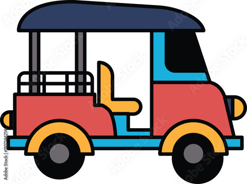 Illustration of a tuk tuk in line art style