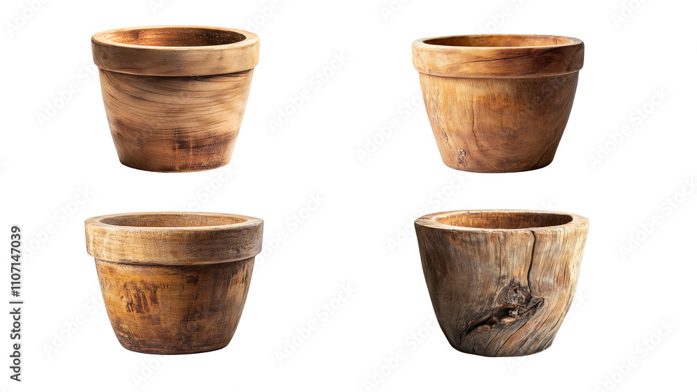A wooden plant pot, rustic style, natural grain texture, light brown, isolated on white background1 A wooden plant pot, rustic style, natural grain texture, light brown, isolated on white background1