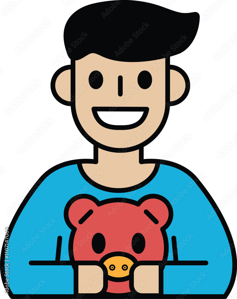 Obraz premium A cartoon boy is holding a red stuffed bear