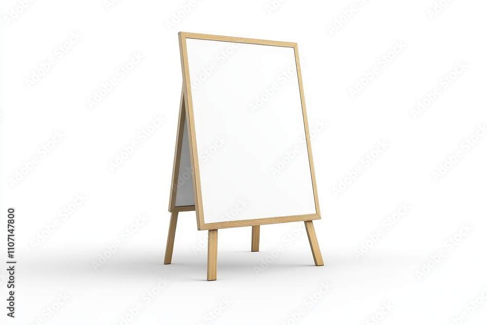 A simple wooden easel with blank sign isolated on a white background. A simple wooden easel with blank sign isolated on a white background.
