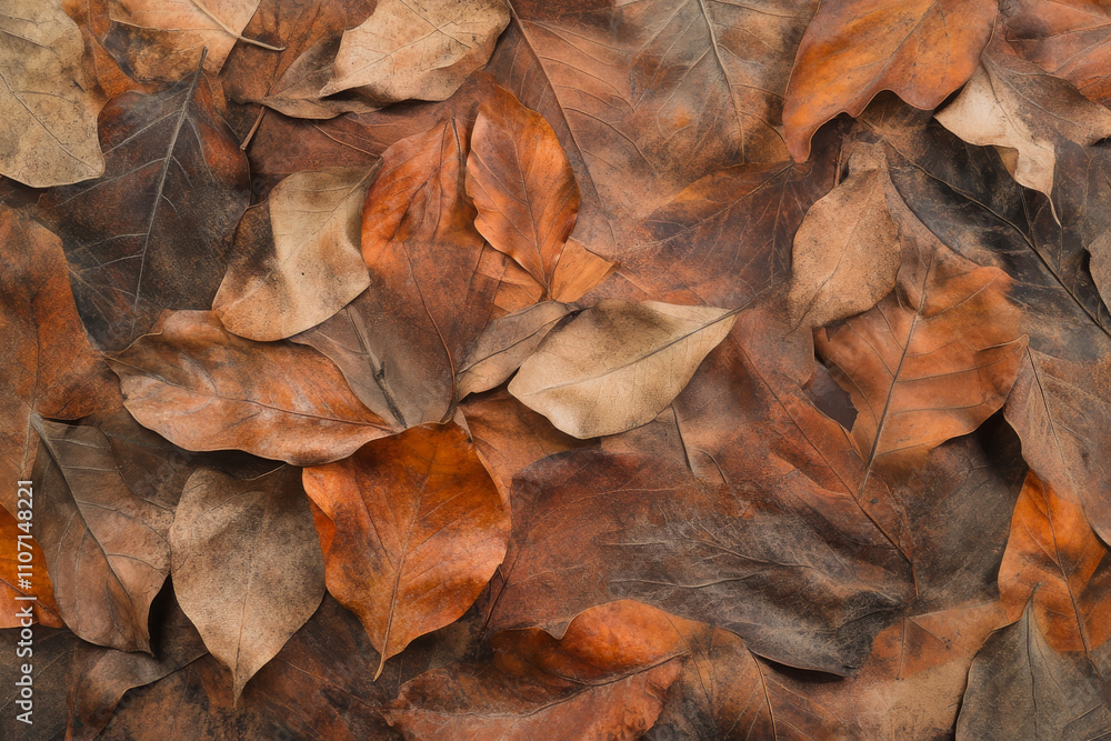 Textured dry leaves, layered orange and brown tones with delicate natural veins, warm and organic Textured dry leaves, layered orange and brown tones with delicate natural veins, warm and organic
