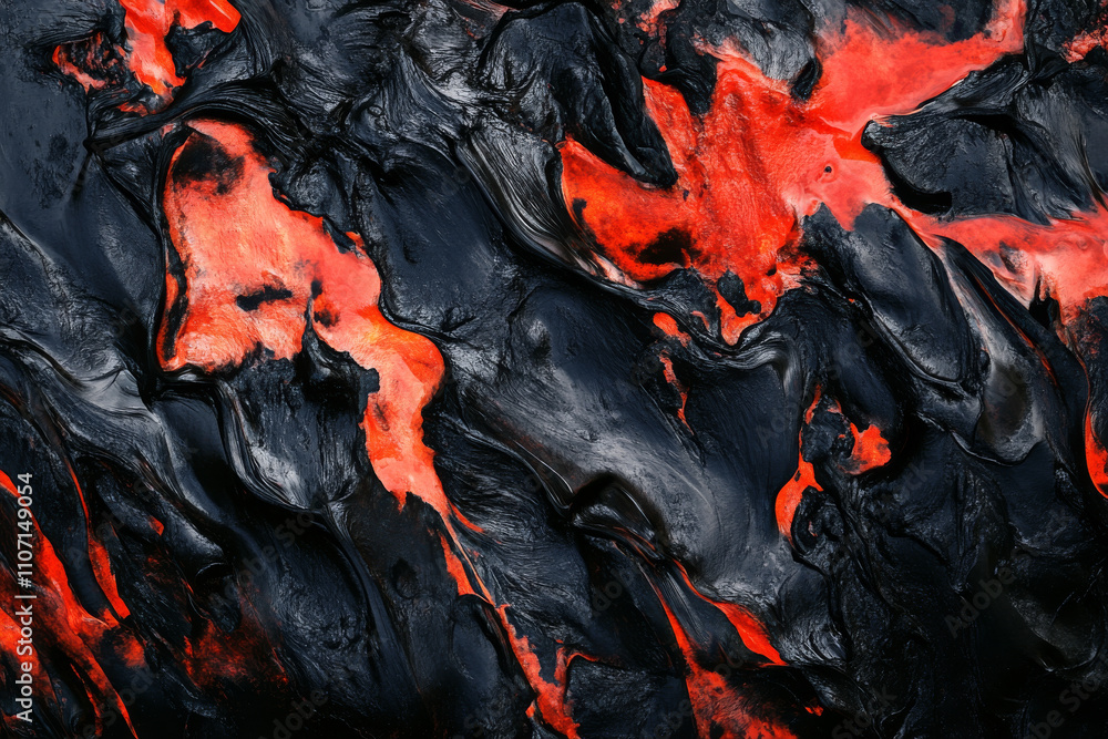 Textured volcanic lava flow, glowing red and black rugged surfaces with visible heat, bold and intense Textured volcanic lava flow, glowing red and black rugged surfaces with visible heat, bold and intense