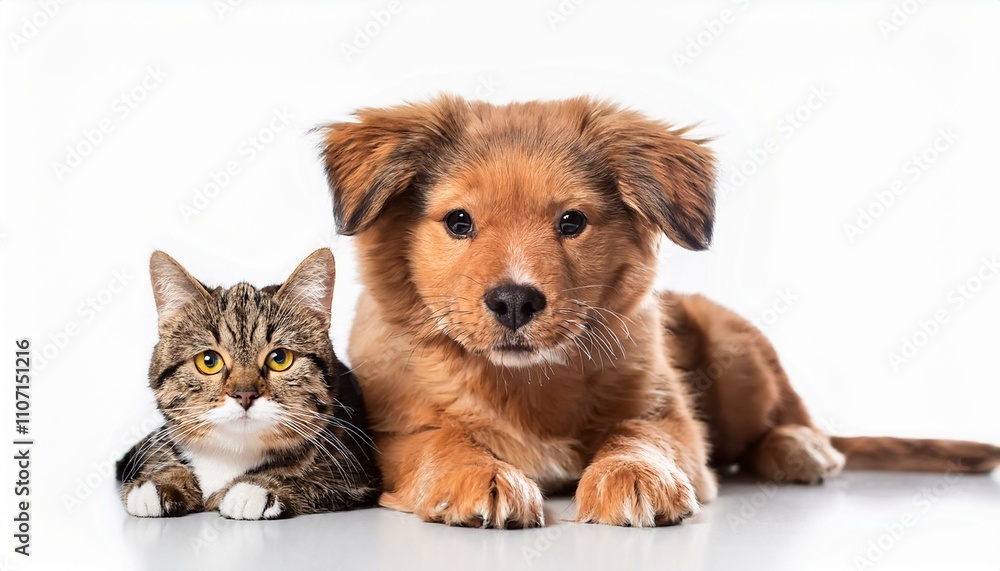 Fototapeta premium Dog and cat on isolated white background