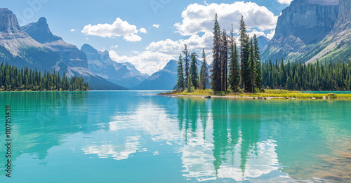 Spirit Island panorama, Jasper national park, Canada. photo