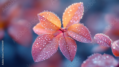 Cherry blossoms frozen in the cold, capturing a moment of beauty with a light frost, marking the early days of winter.
