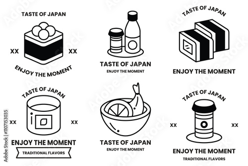 Set of illustrations in the concept of Japanese food in a line style