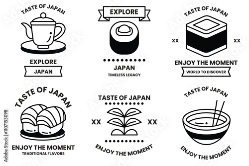 Set of illustrations in the concept of Japanese food in a line style