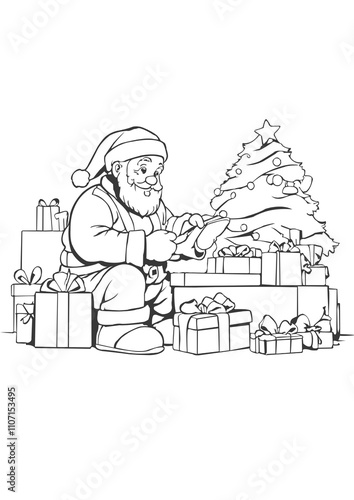 coloring book santa claus with gifts