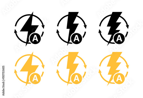 Electricity Icons Set. Ampere Badges. Silhouette & Flat Style. Vector icons