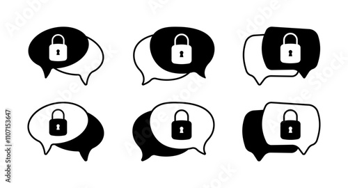 Message bubble with key lock icons. Silhouette style. Vector icons