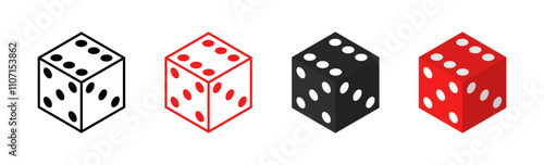 Dice icon set. Different styles. Vector icons