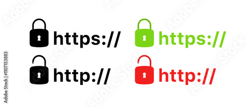 Http protocol icons. Open and closed protocol. Silhouette & Flat Style. Vector icons