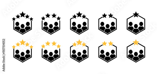 Icons of people with star rating set. Silhouette Style. Vector icons