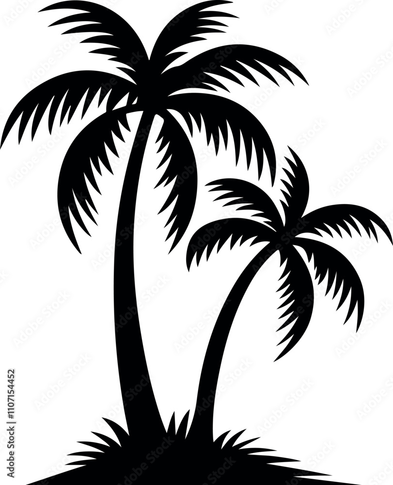 Black palm tree silhouettes illustration vector art Black palm tree silhouettes illustration vector art