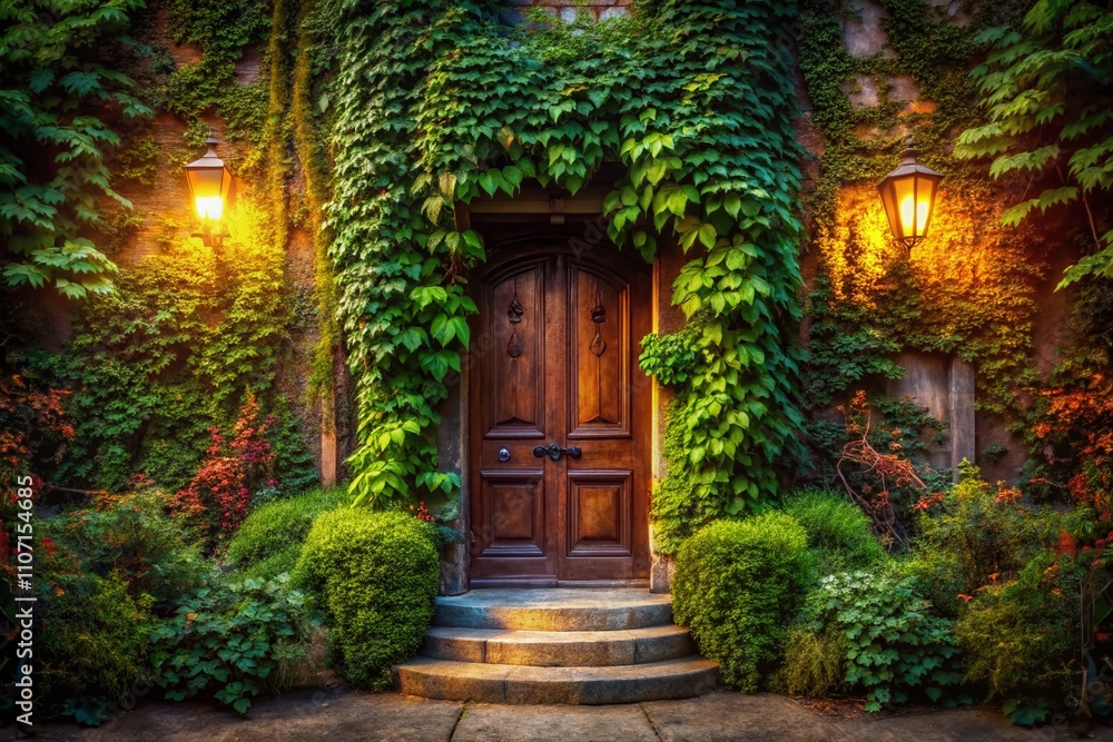 Surreal Front Door Enveloped in Lush Ivy: A Dreamlike Entrance to a Whimsical World of Nature and Mystery Surreal Front Door Enveloped in Lush Ivy: A Dreamlike Entrance to a Whimsical World of Nature and Mystery