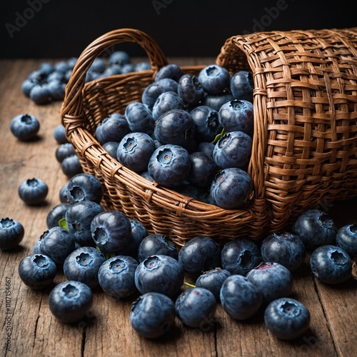 Wallpaper Mural A bunch of blueberries spilling from a wicker basket. Torontodigital.ca
