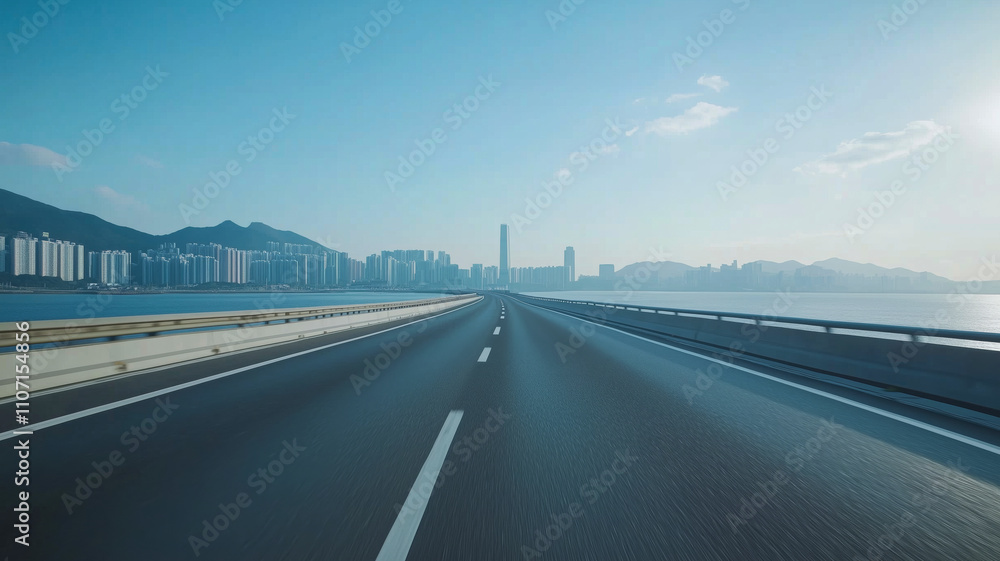 Fototapeta premium Outdoor seaside road scenery, car advertising background picture