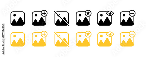 Icons Photos Set. Photo action buttons. Silhouette & Flat Style. Vector icons