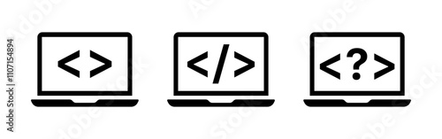 Hooks icon set. More Less Icons. Laptop screen. Linear style. Vector icons