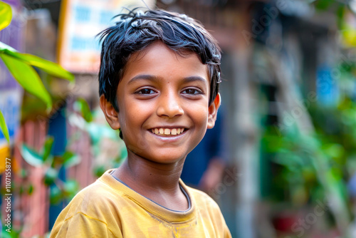 A young Indian boy embraces prosperity with curiosity and passion, eager to explore opportunities for growth and prosperity, inspiring others with his optimism and ambition. photo