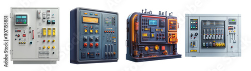 Vintage Control Panels on Transparent Background