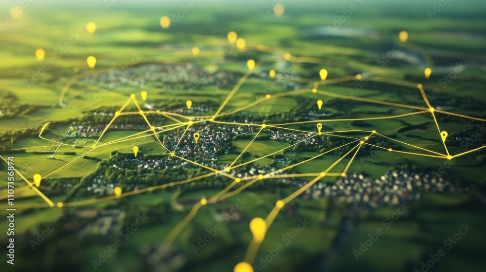 custom made wallpaper toronto digitalConnected rural landscape with network overlay.