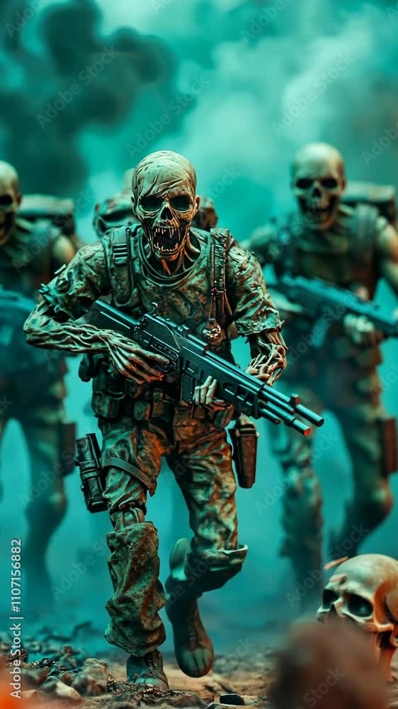 Dramatic Scene of Mystic Soldiers Showcasing a Zombie-Inspired Action Theme with Intricate Details and Emotion Dramatic Scene of Mystic Soldiers Showcasing a Zombie-Inspired Action Theme with Intricate Details and Emotion