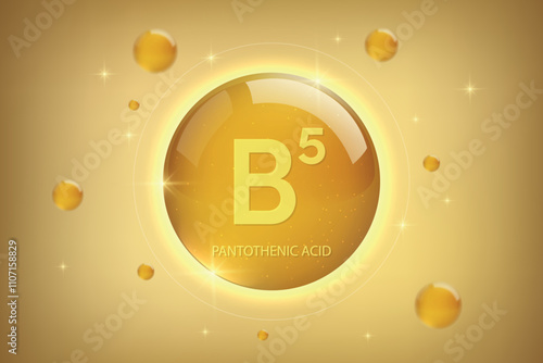 Vitamin B5 gold icon. Cobalamin vitamin drop pill capsule