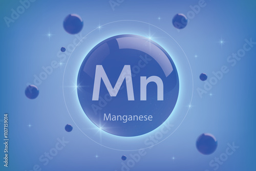 Manganese blue icon. Essential mineral capsule with glowing effects for bone health and wellnes