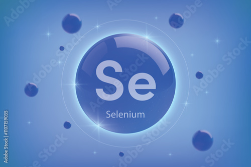 Selenium blue icon. Essential mineral capsule with glowing effects for bone health and wellnes