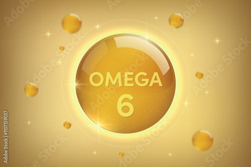 Omega-6 golden icon. Essential fatty acid drop in capsule form.